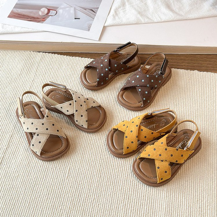2026 Summer New Girls Sandals, Polka Dot Open-Toe Shoes, Princess Style Beach Shoes & Casual Slippers For Little Girls