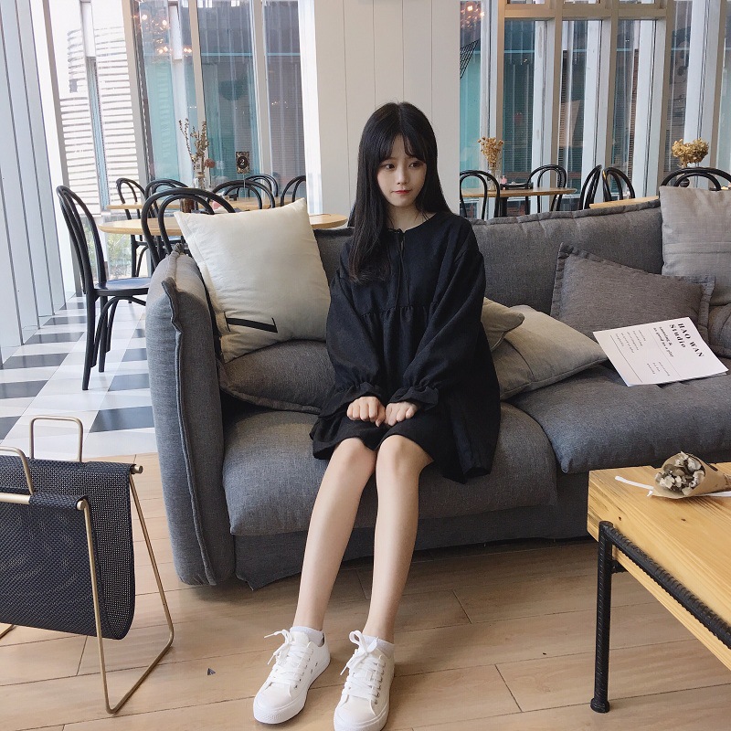 Women's Long Sleeve Dress Loose Flared Sleeve Mid Length