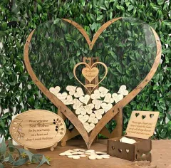 Wood Heart-shaped Creative Wedding Signature Board - View 1