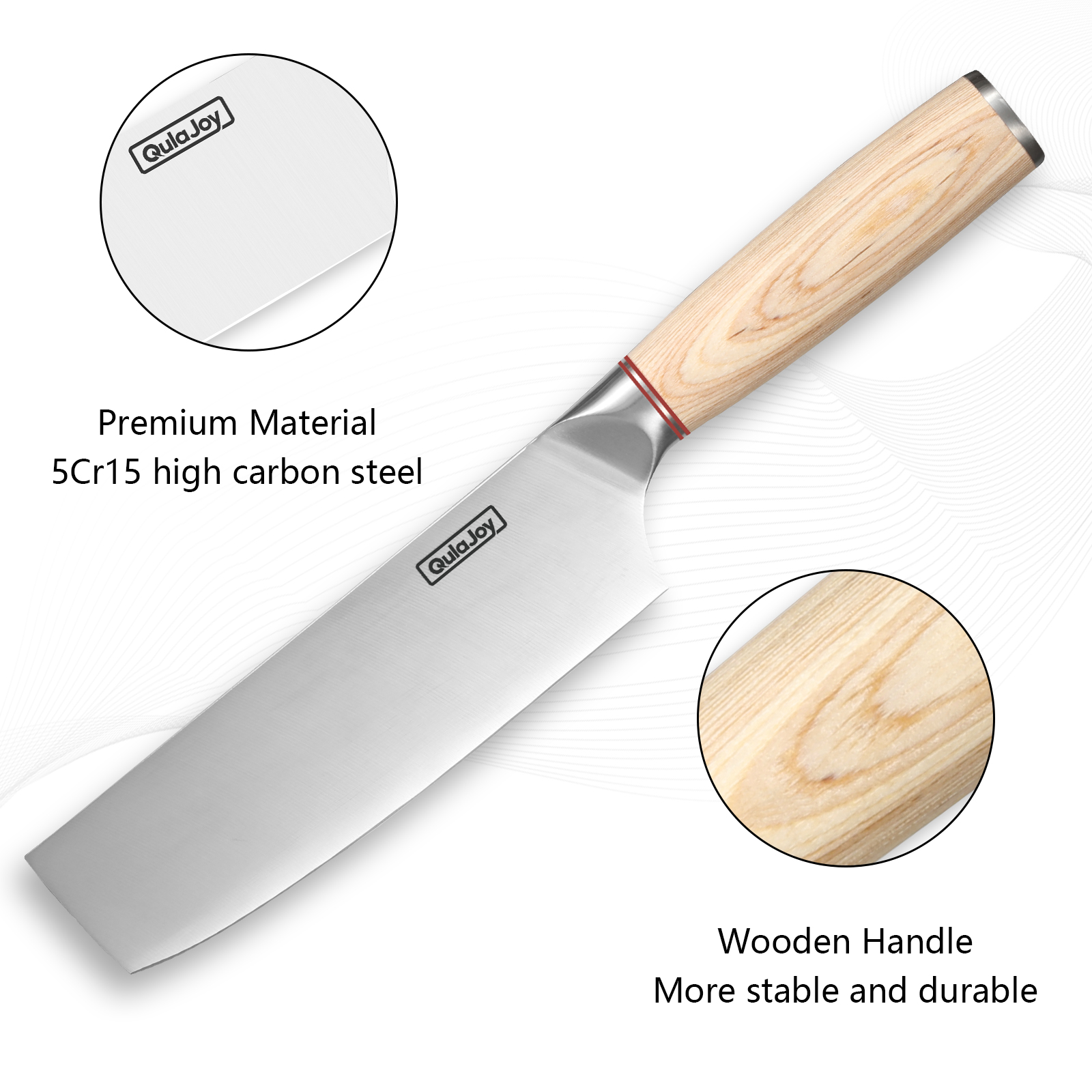 Qulajoy Vegetable Cleaver - Japanese Cleaver Chopping Knife High Carbon Stainless Steel Knives With Wooden Handle