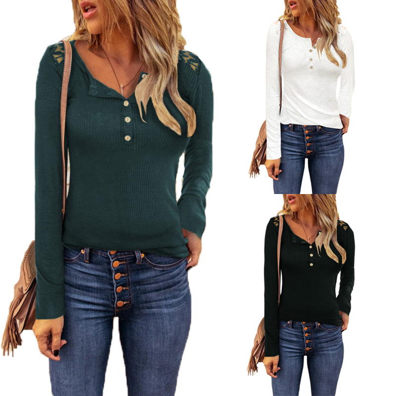 Loose Solid Color Long-sleeved T-shirt With Stitching Lace Sleeves