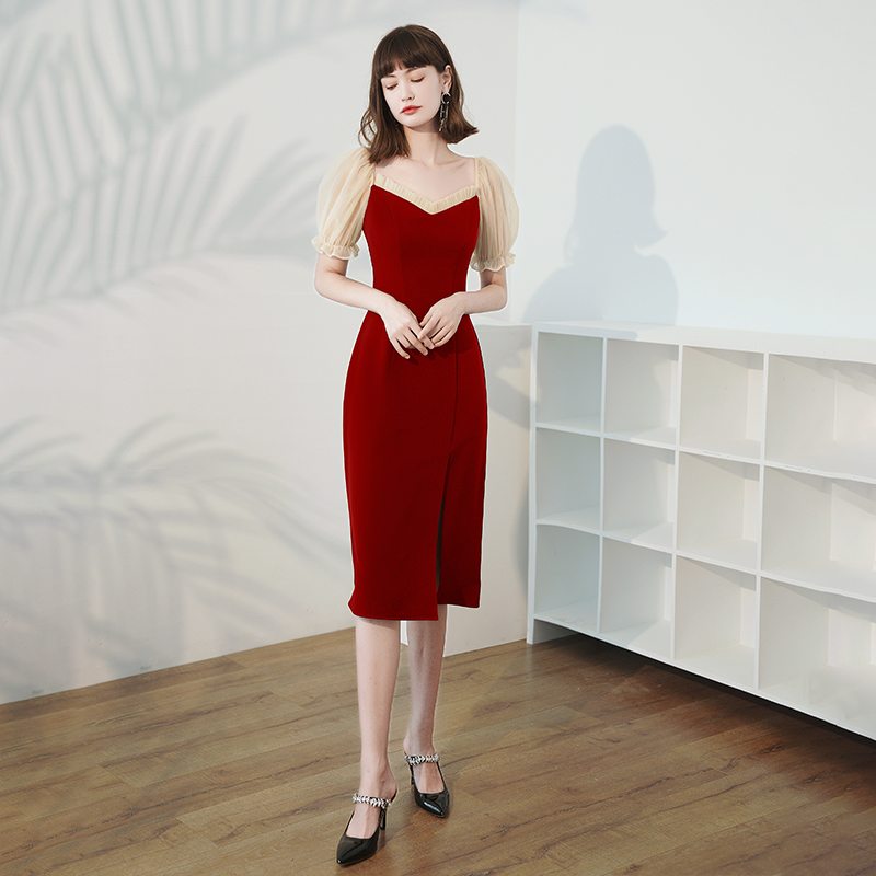 Burgundy Medium Length Dress For Women Wine Red - Shop at LoveMi