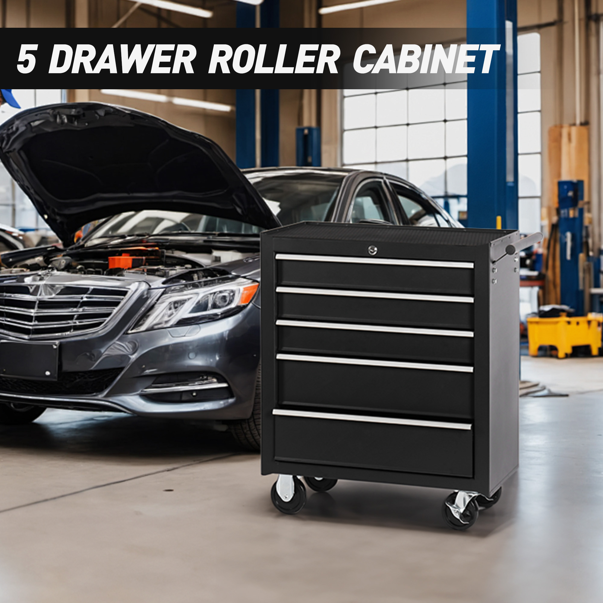 5-Drawer Rolling Tool Chest W Lock & Key, Tool Storage Cabinet With Wheels, Top Cushion & Drawer Liners, Tool Organizer Box For Garage, Warehouse & Repair Shop thumbnail 5
