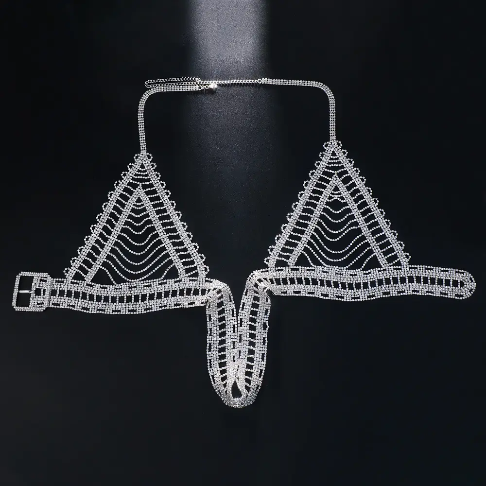 Exaggerated Layered Rhinestone Buckle Chest Chain