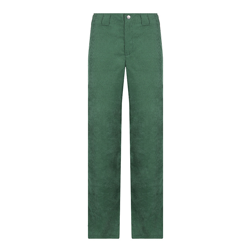 High Waist Casual Corduroy Straight Fit Solid Color Pants Green - Shop at LoveMi