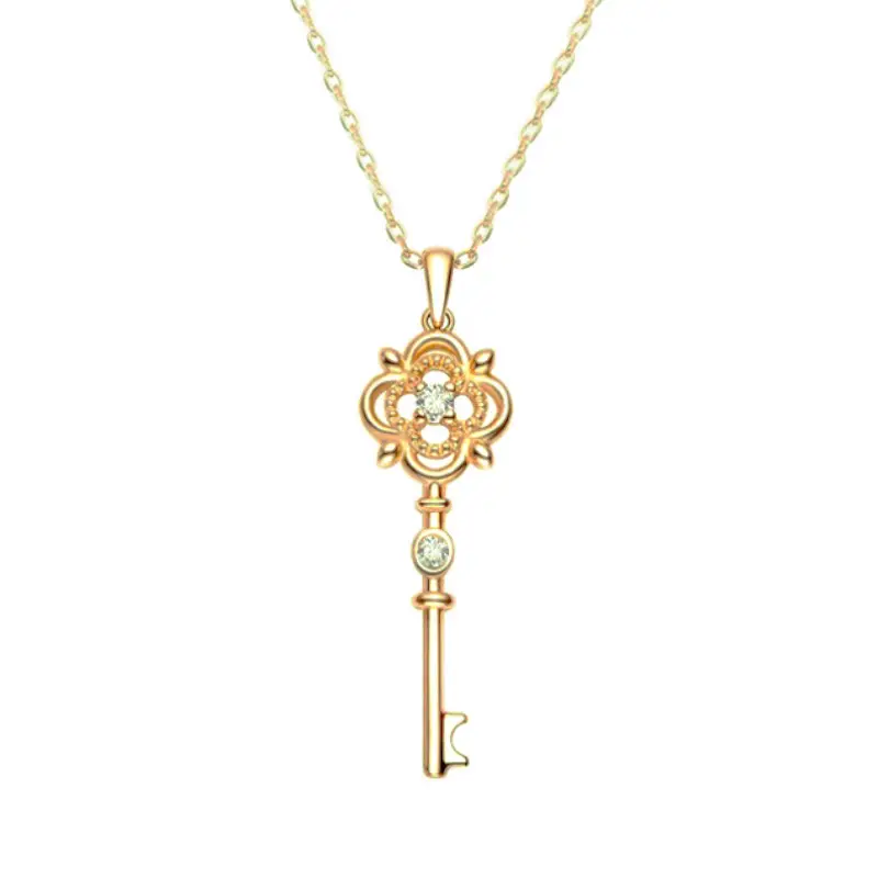 S925 Sterling Silver Gold Plated Key Necklace Pendant
