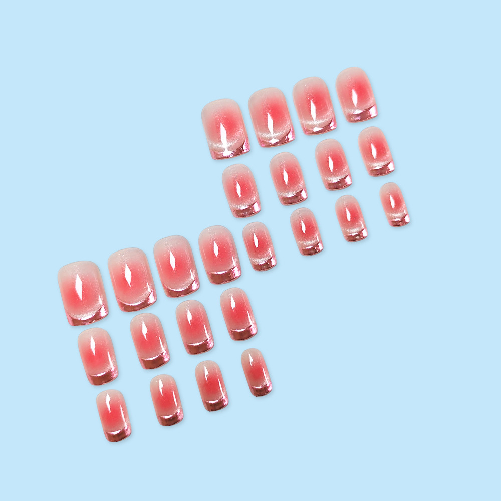 24 Small Square Press-on Nail Pink French Acrylic Nail Stickers With Cat-eye Gradient Effect For Gradual Color Blending, Including 1 Tube Of Gel And 1 Nail File. Nail Accessories. — foto 2