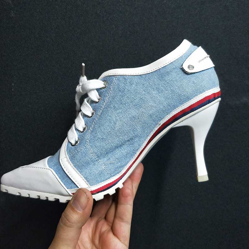 8 Cm Lace-up Straps White High-heeled Shoes Female Spring Stiletto Pointed Yellow Design Niche Single Shoes