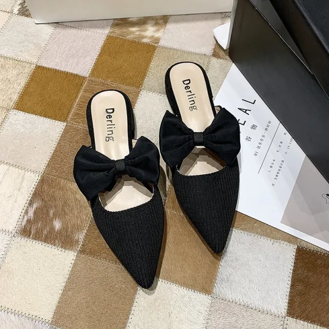 New Summer Thick heel Pointed Sandals Lazy Mules Black - Shop at LoveMi