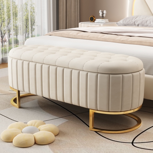 Elegant Fabric Velvet Storage Footstool - Picture 8 of 8