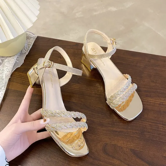 High heeled Sandals New Thick Heels Gold - Shop at LoveMi