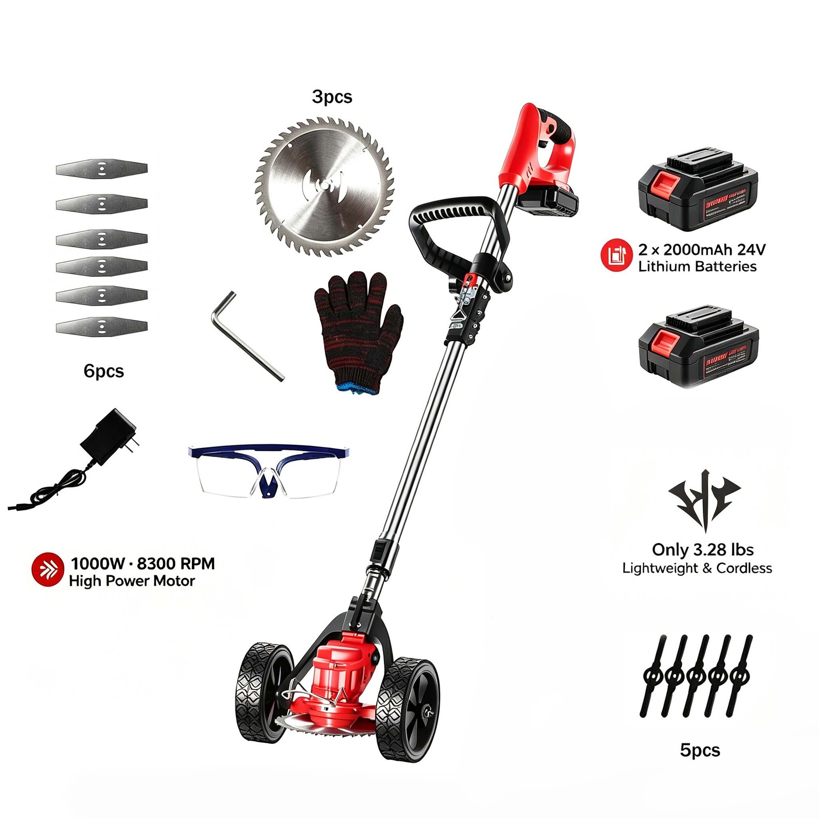 21V Electric Cordless Grass Trimmer Strimmer Garden Edger Cutter With 2 Battery