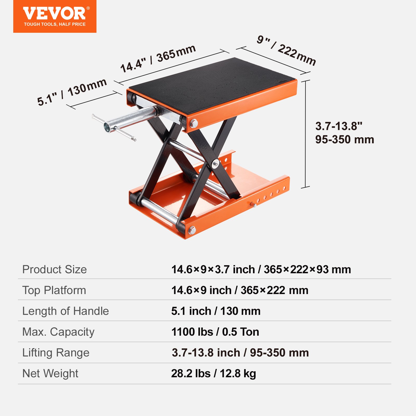 Motorcycle Lift, 1100 LBS Motorcycle Scissor Lift Jack With Wide Deck & Safety Pin, Center Hoist Crank Stand, Steel Scissor Jack For Street Bikes, Cruiser Bikes, Touring Motorcycles image 3