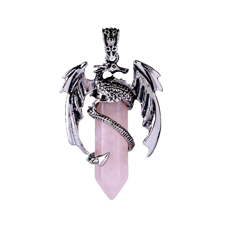Dragon Shaped Brass Necklace With White K Hard Accessories Rose Quartz - Shop at LoveMi