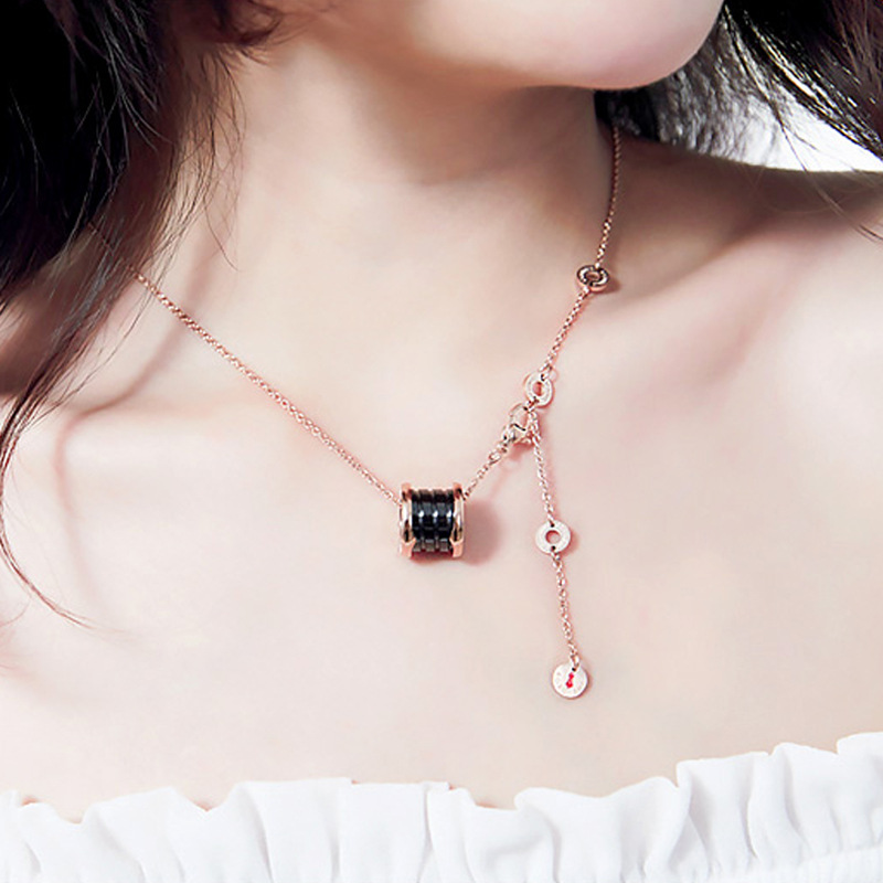 Korean Fashion Titanium Steel Black Ceramic Necklace