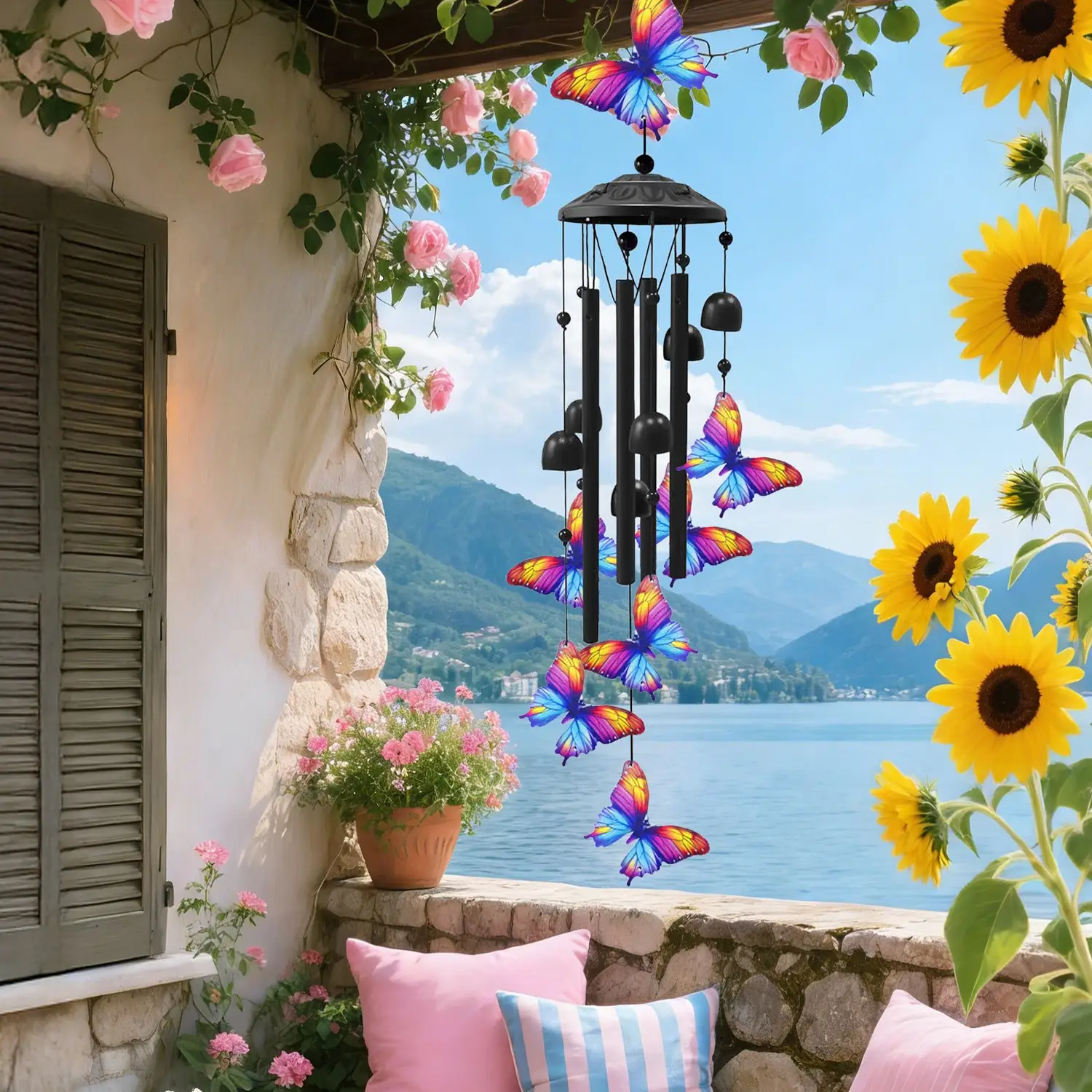 1Pc Butterfly Wind Chimes For Outside Metal Wind Chimes With Aluminum Tubes Deep Soothing Sound Decor For Garden Yard Home Patio Gift For Women Men