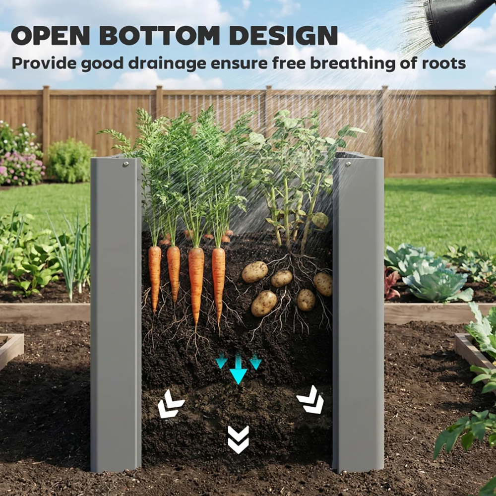 Raised Garden Bed Galvanized Planter Box Outdoor Open-Bottom Design With Gloves For Gardening Vegetables, Flower