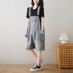 Fashion Retro Strap Denim Shorts - Pink - View 1