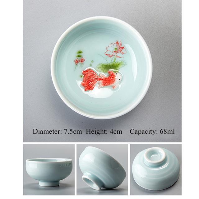 Title 10, Teacup Porcelain Celadon Fish Teacup Set Teapot