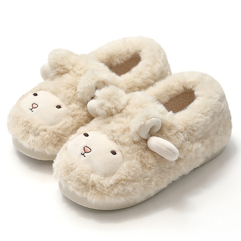 Title 3, Cute Plush Thickened Ankle Wrap Cotton Slippers...