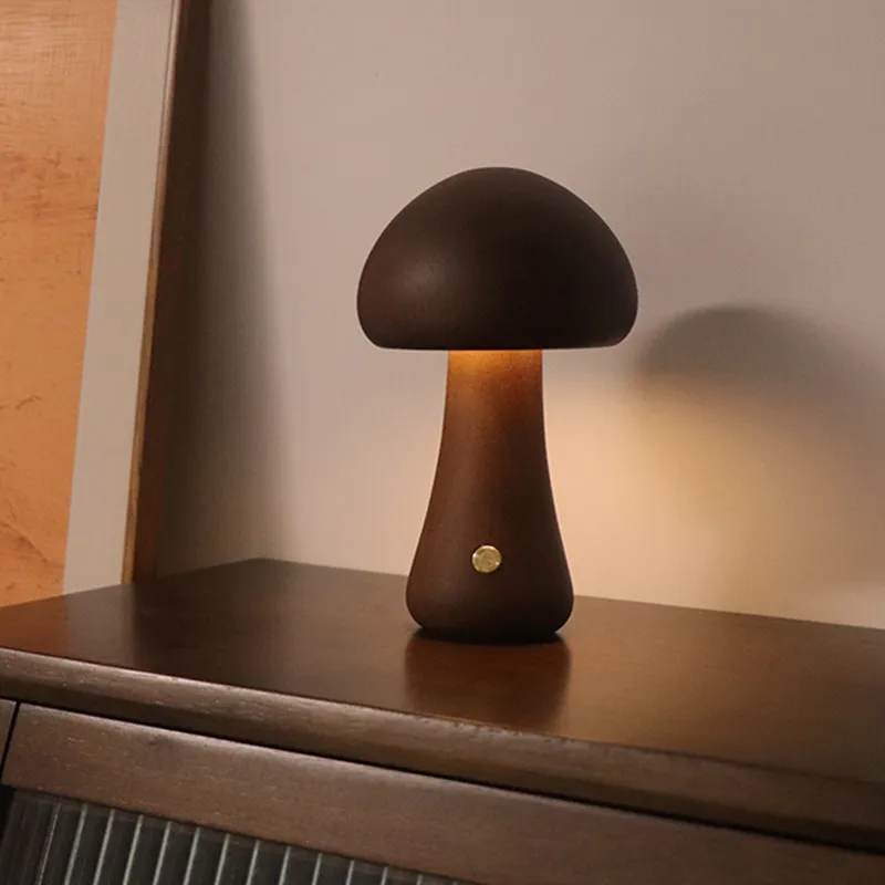 INS Wooden Cute Mushroom LED Night Light With Touch Switch Bedside Table Lamp For Bedroom Childrens Room Sleeping Night Lamps Home Decor – image 9