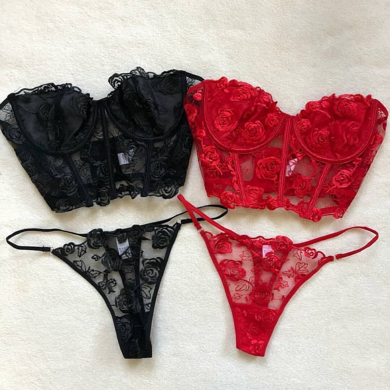 Fashion Rose Embroidery Lace High-end Underwear 2-piece Set — image 1