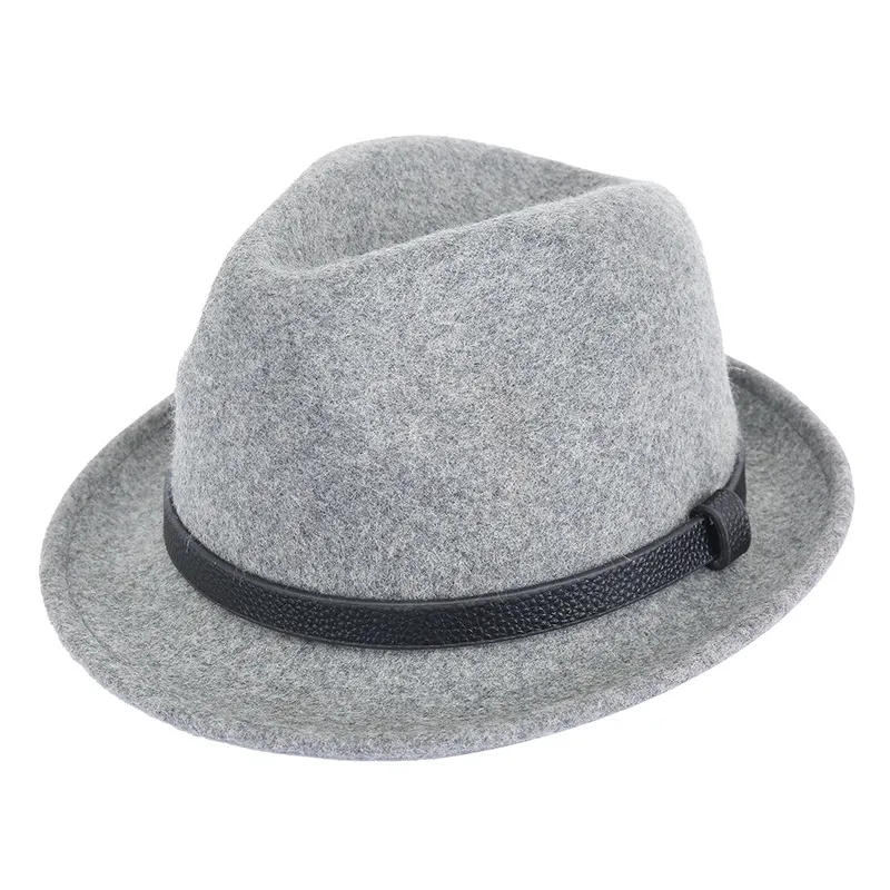 Autumn And Winter Pure Wool Rolled Edge Short Brim Bell British Gentleman Hat - Mixed Grey