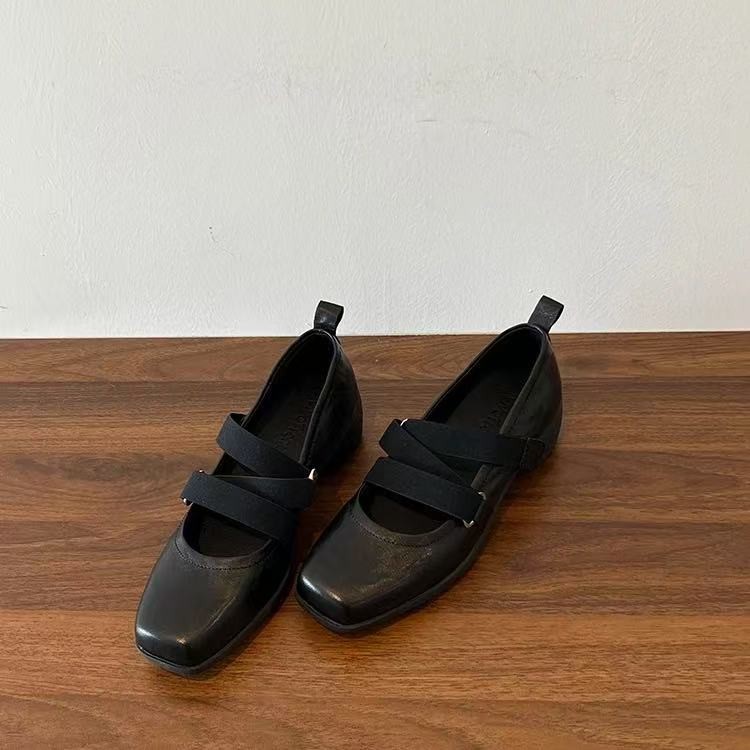 New 4cm Women Vintage Mary Jane Shoes, Elastic Strap Block Heel Ballet Flats, All Season Autumn Pumps