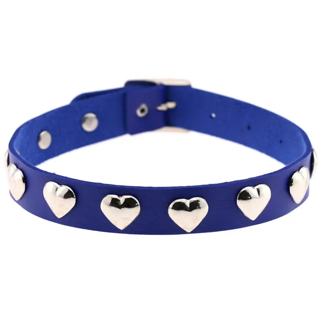 Fan Original New Punk Gothic Love Heart shaped Rivets Pin Buckle Necklace Blue - Shop at LoveMi