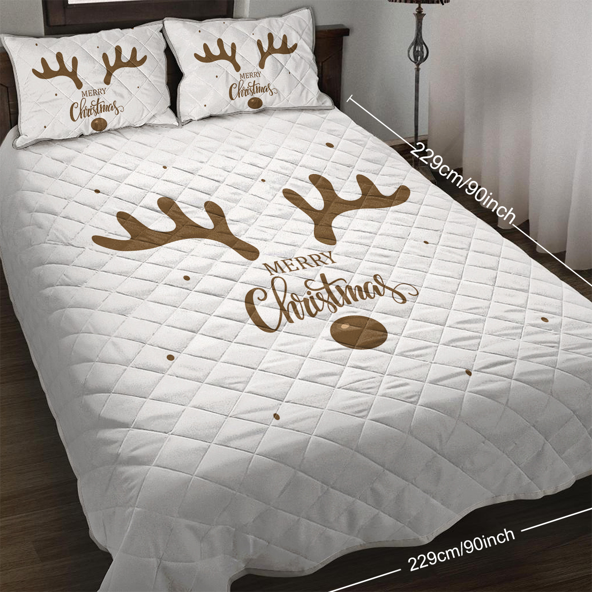 Deer Antler Pattern Christmas Quilt Set Microfiber Soft Lightweight Christmas Bedding Set, 1 Quilt With 2 Pillowcases