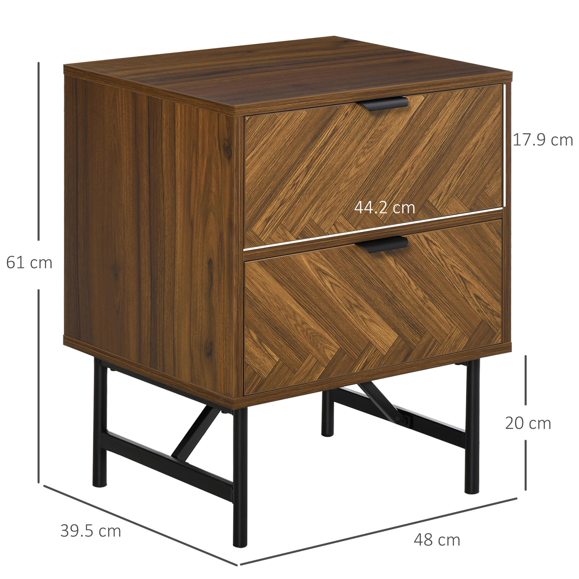 Bedside Table With Two Drawers, Side Cabinet Storage Unit Metal Handles — image 10