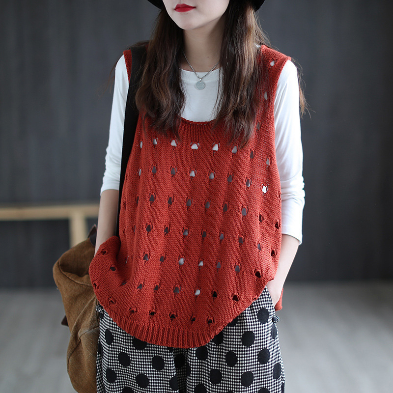 Title 2, New Knitted Retro Hollow Vest Women