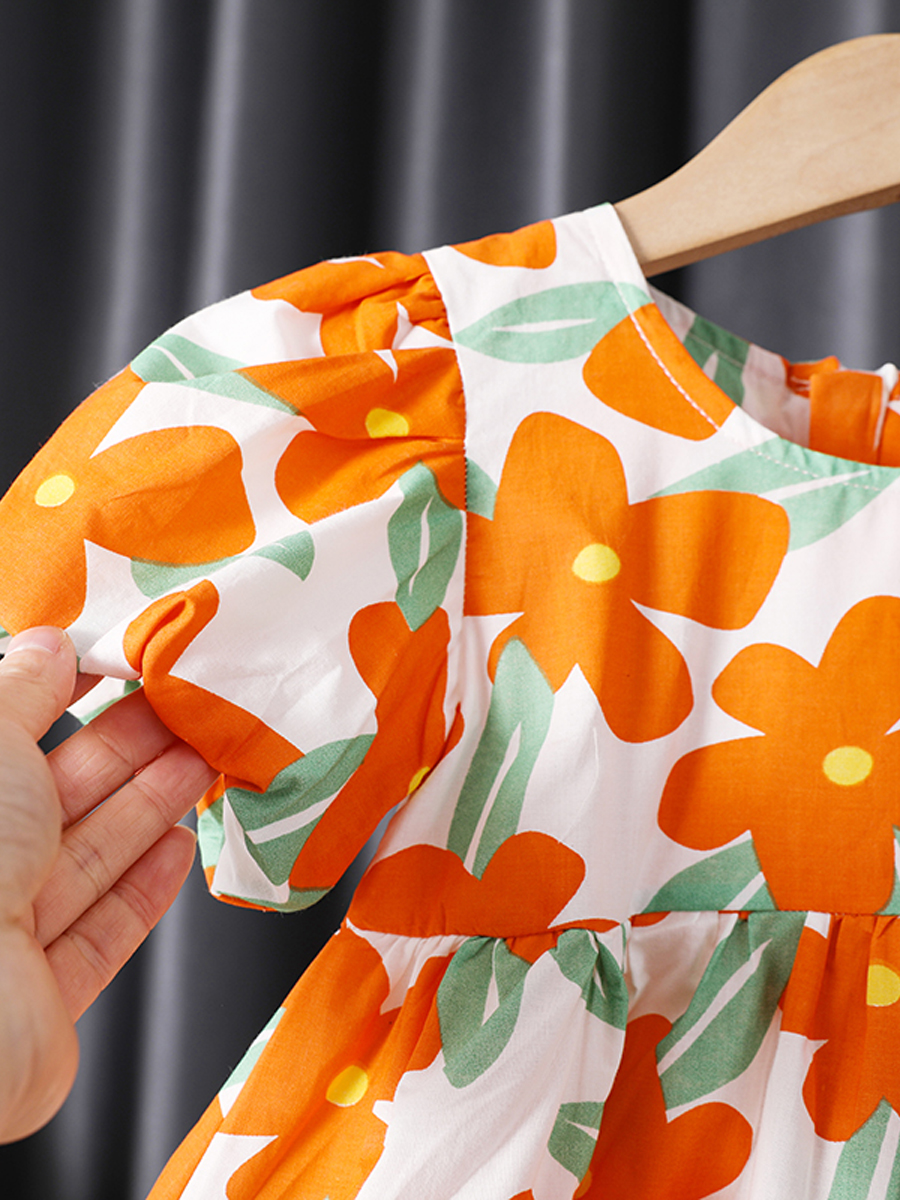 Women's Short Sleeve Floral Princess Dress