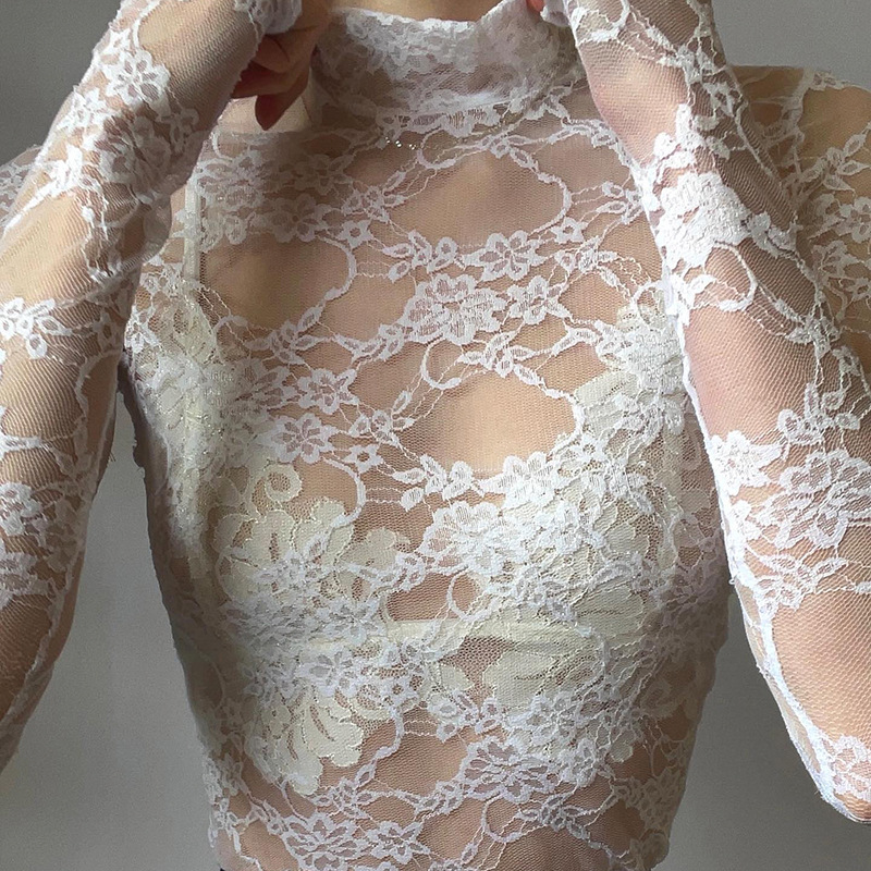 Title 2, Lace Stitching See-through Round Neck Top