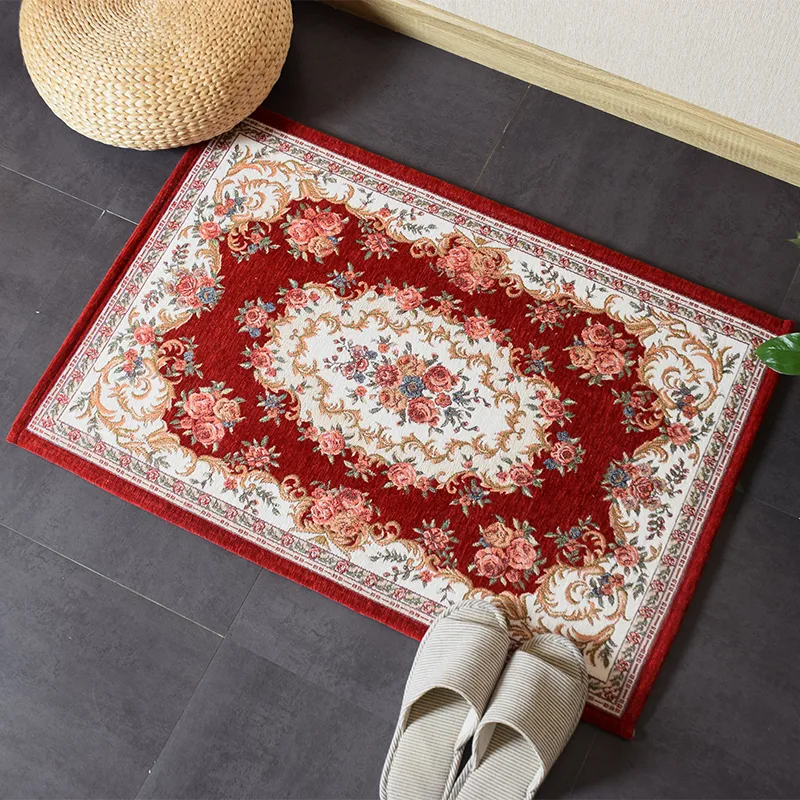 1pc Vintage Red Floral Door Mat