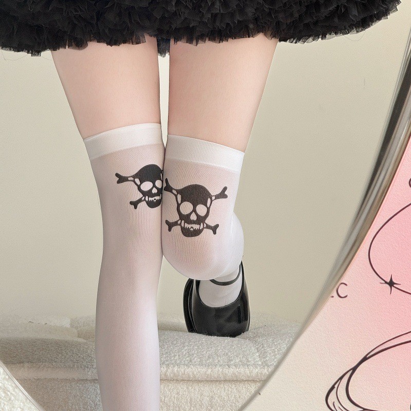 Women's Skull Print Thigh High Stockings Over-the-Knee Socks
