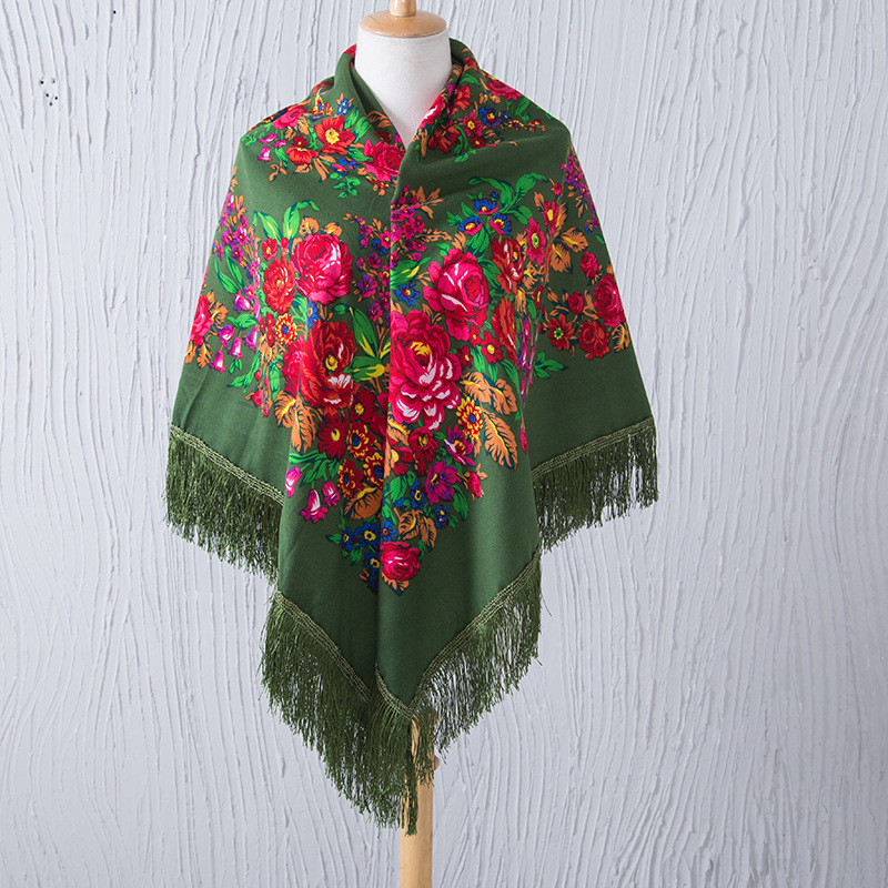 National Style Shawl Printed Tassel Warm Large Square Scarf