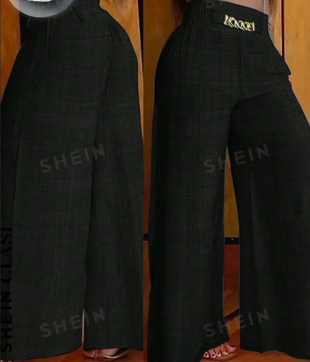 Women's Loose Wide Leg Blue Pants With Metal Chain Decoration For Summer Black - Shop at LoveMi