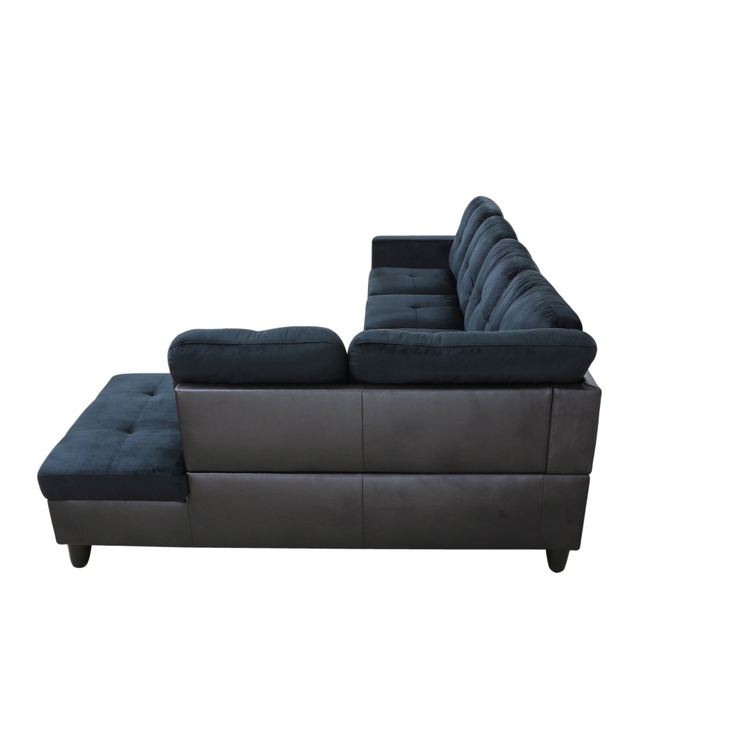 Pickup Only--Dark Blue And Brown Color Lint And PVC 3-Piece Couch Living Room Sofa Set