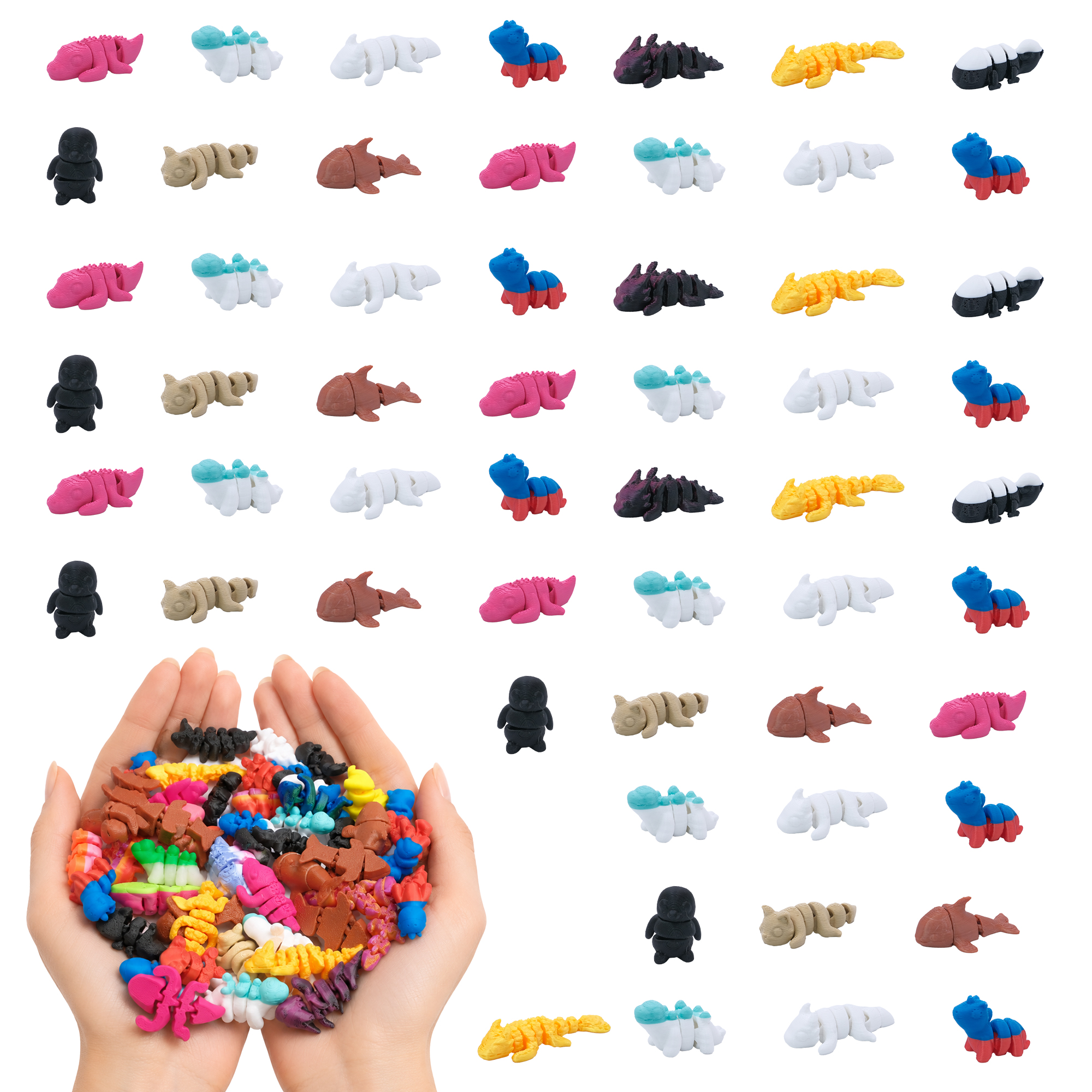50 Pack 3D Printed Mixed Mini Animals, Random Assorted Tiny Animal Figures For Miniature Decor, Party Favors, DIY Crafts, Gift Fillers