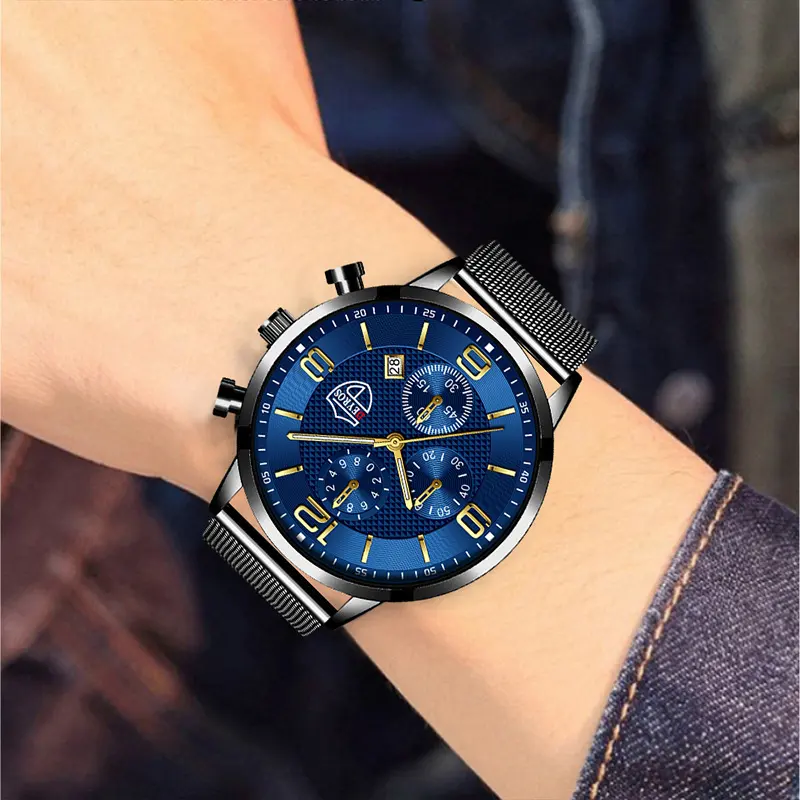 Men's Calendar Watch Business Stainless Steel Luminous Quartz Wrist