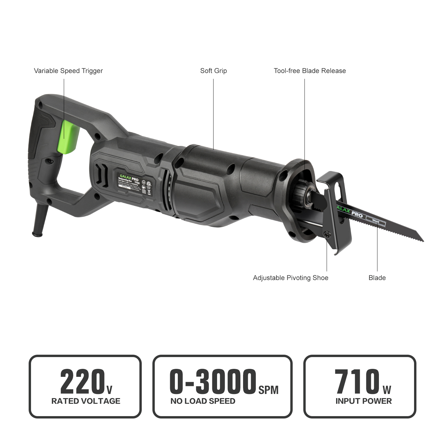 Scie alternative GALAX PRO 710 w avec vitesse variable de 3 000 SPM – Image 6
