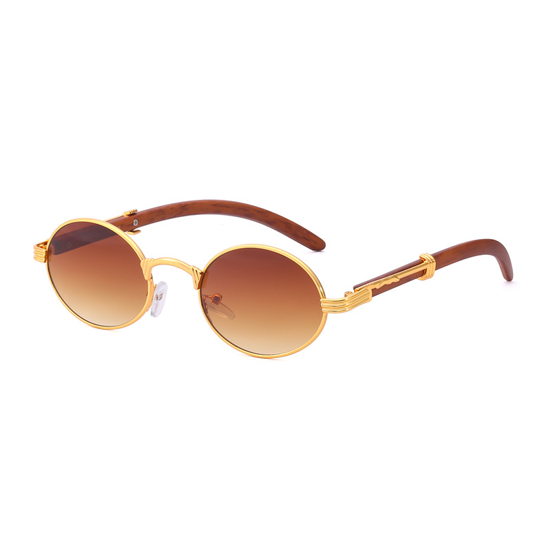 Title 2, Retro Wood-like Sunglasses with Small Round Frame