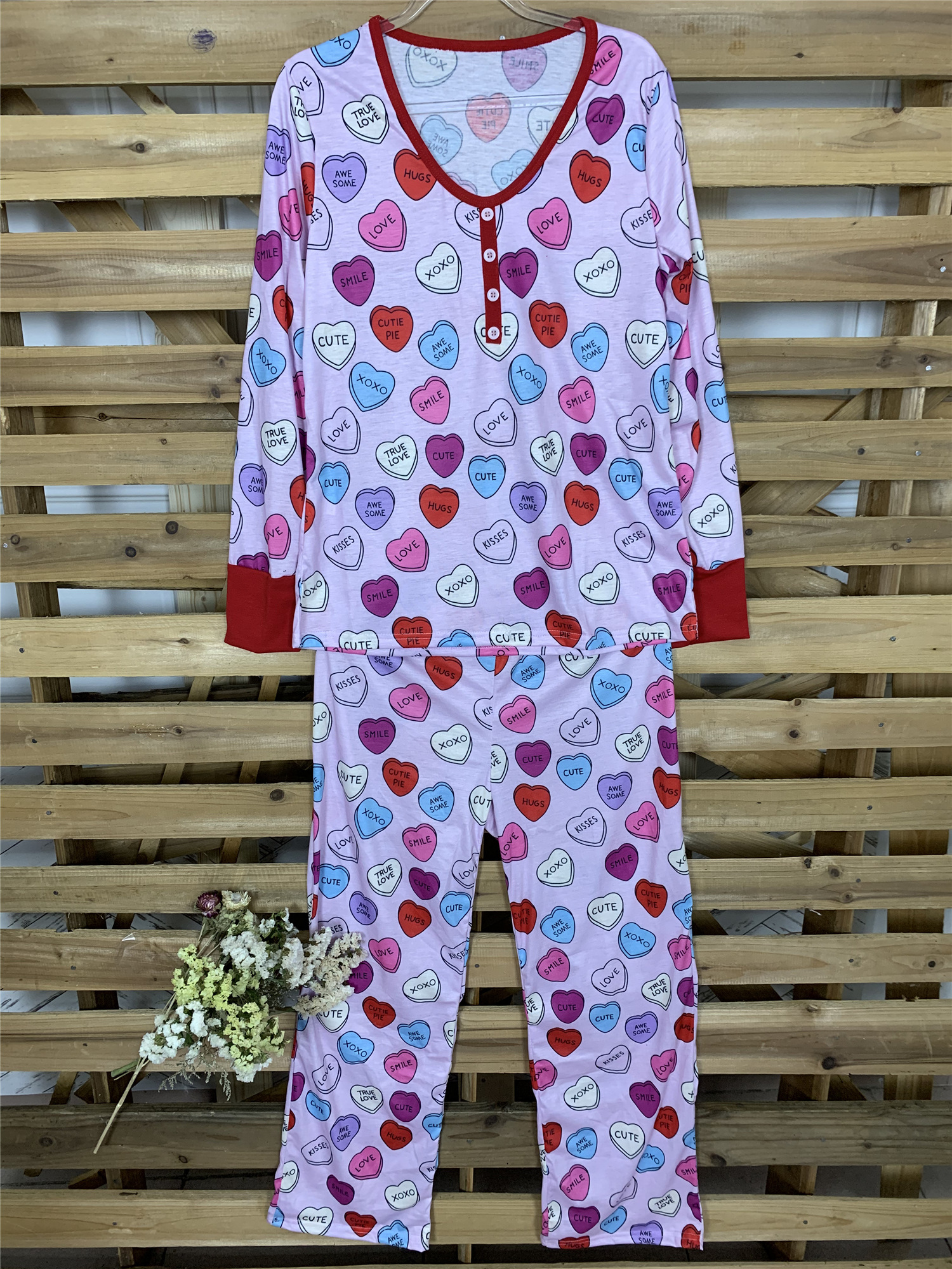 Valentines Day Love Print Casual Home Pajamas Parent Child Set Photo Color Mom Xl - Shop at LoveMi