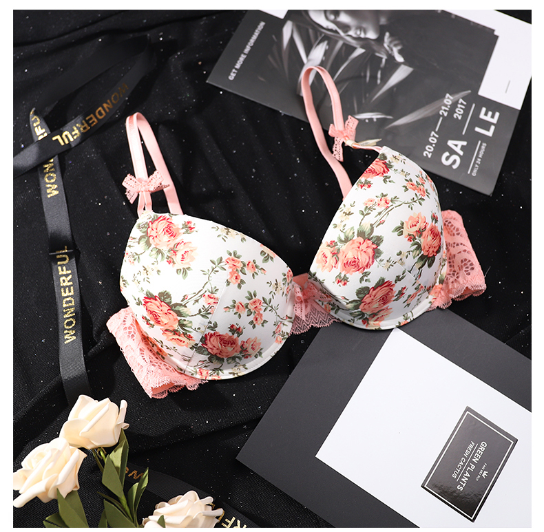 Title 9, Lace Trim Floral Print Bra Set