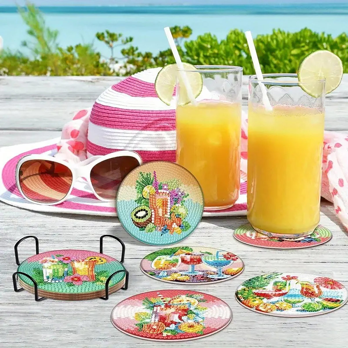Diamond Art Drawing Coaster With Bracket, DIY Fruit Pattern Diamond Art Coaster, Suitable For Adults And Beginners Diamond Drawing Kit, Diamond Kit Craft Supplies, Exquisite Gifts For Friends
