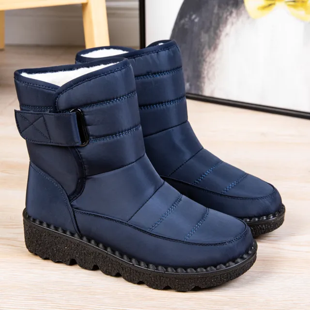 Winter Fabric Casual Cotton Shoes Mid tube Artificial Wool Plus Velvet Thick Snow Boots Blue - Shop at LoveMi