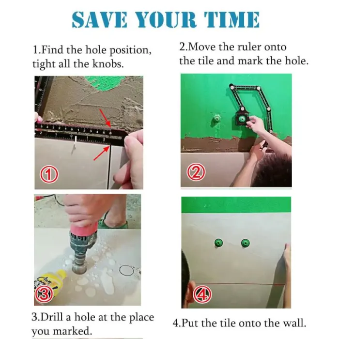 6-Fold Multi-Angle Measuring Ruler, Aluminum Template Tool for Tile, Flooring and Hole Layout - detail photo 6