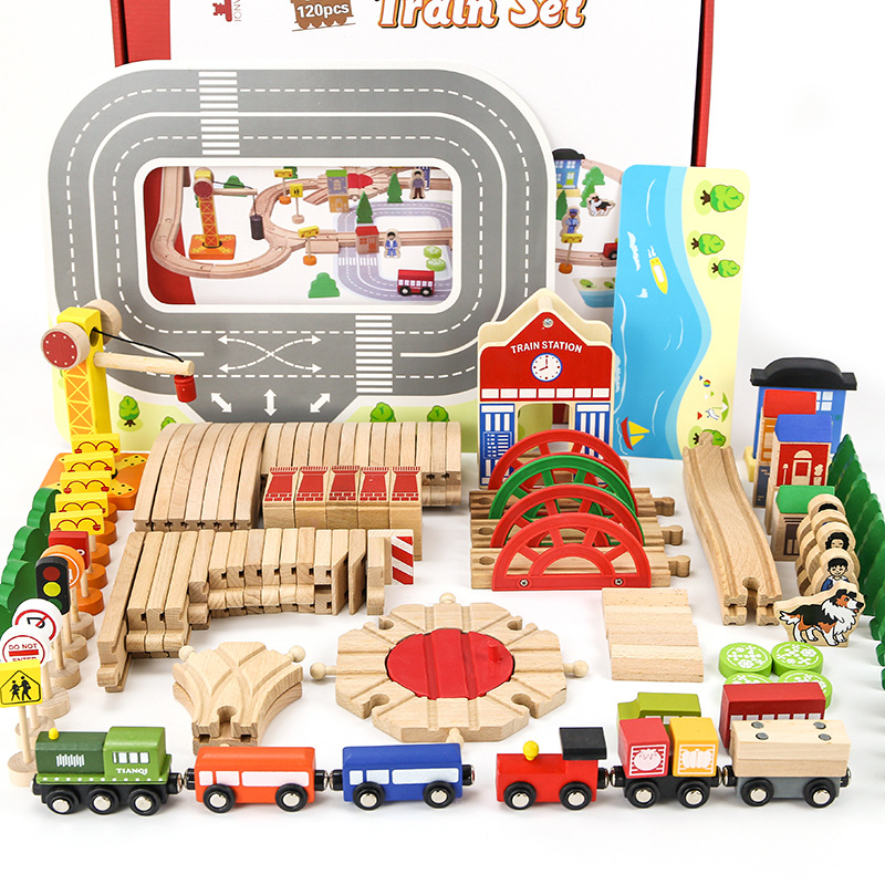 120wooden track toys