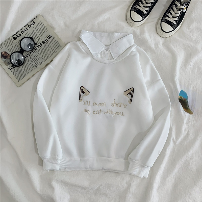 High School Students Fashion Casual Sweater Fleece Two piece Set White - Shop at LoveMi